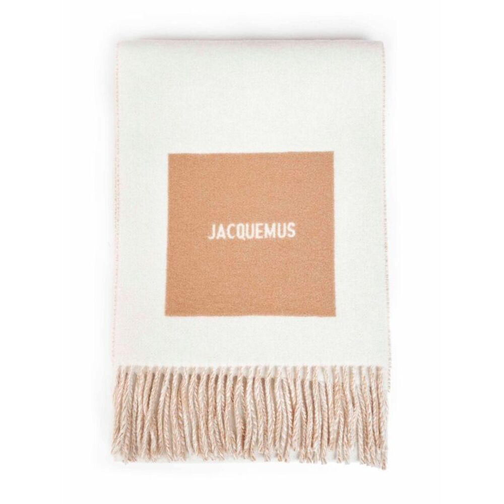 Jacquemus Men Beige Wool The Rond Carré Jacquard Logo Scarf